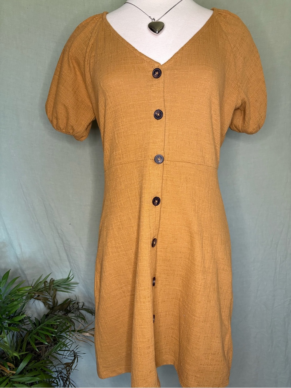 Madewell Mustard Textured Button-Front Midi Dress